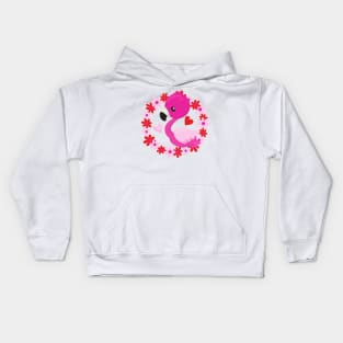 Cute Flamingo, Pink Flamingo, Bird, Flowers, Heart Kids Hoodie